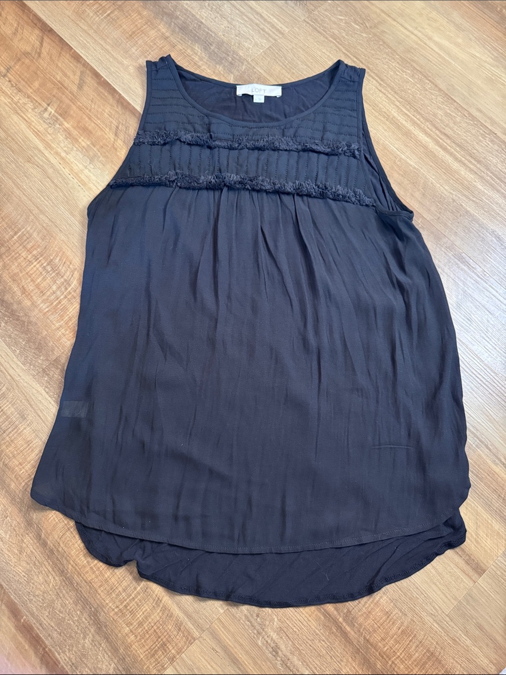 LOFT Black Sleeveless Pleated Yoke Tank